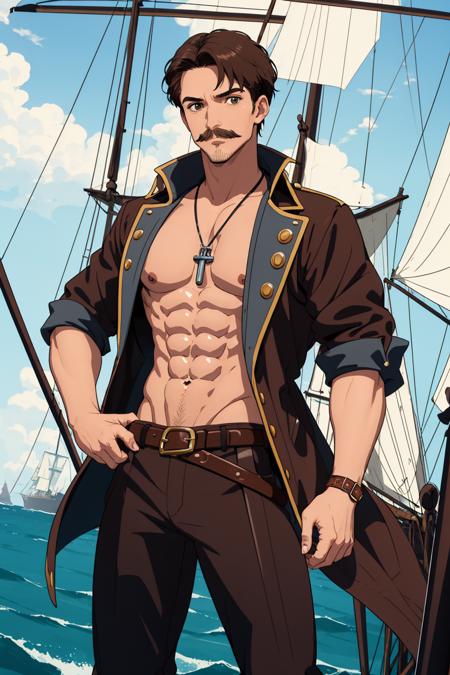 04390-429540233-masterpiece, best quality, masterpiece, 2D illustration On the Detailed pirate sailing ship. Put an order, 1Dandy, Pirate man, [.png